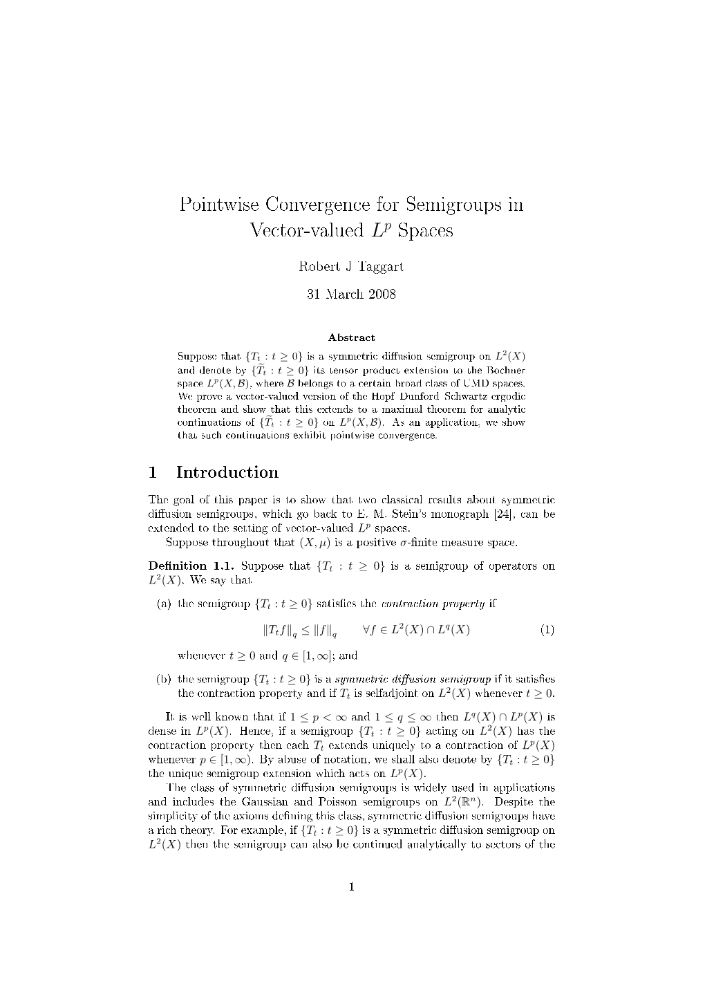 Pointwise Convergence for Semigroups in Vector-Valued Lp Spaces