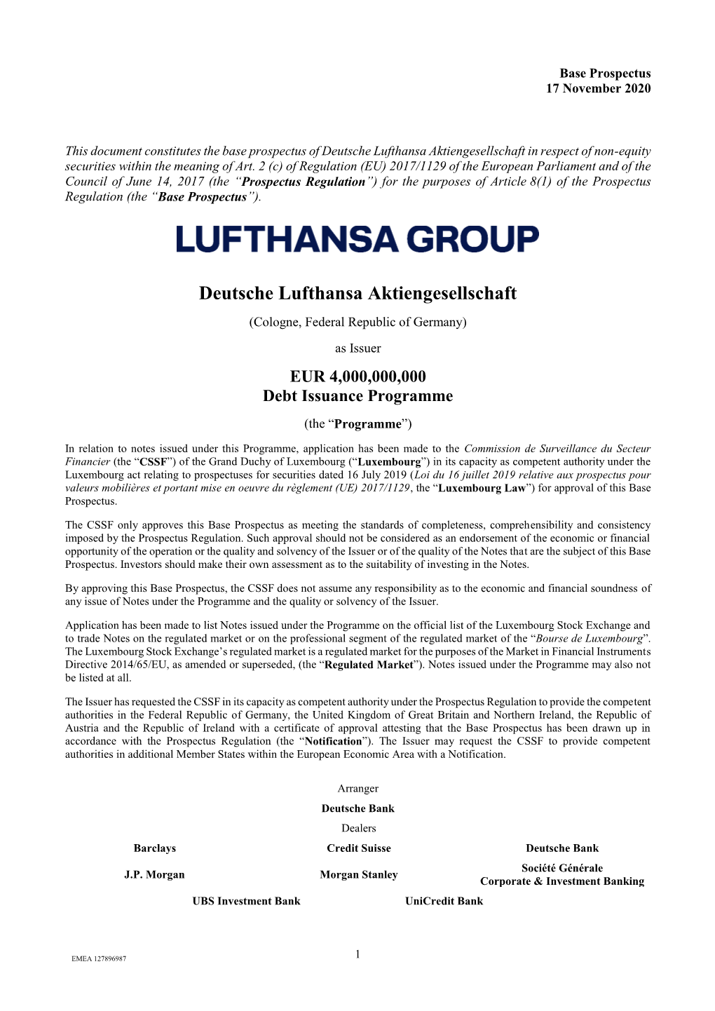 Deutsche Lufthansa Aktiengesellschaft in Respect of Non-Equity Securities Within the Meaning of Art