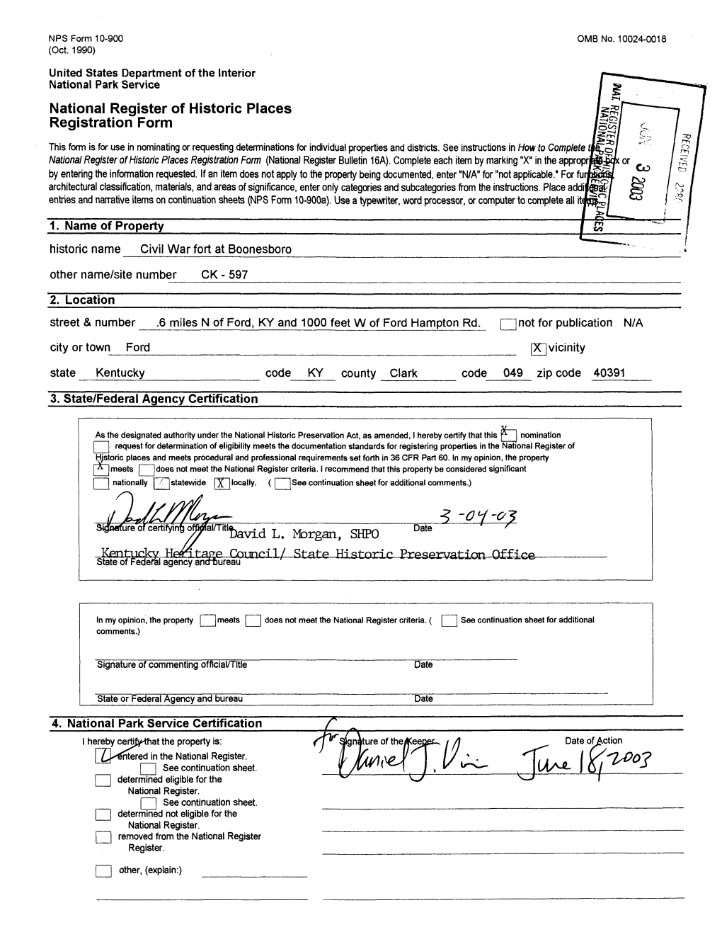 National Register of Historic Places Registration Form This Form Is for Use in Nominating Or Requesting Determinations for Individual Properties and Districts