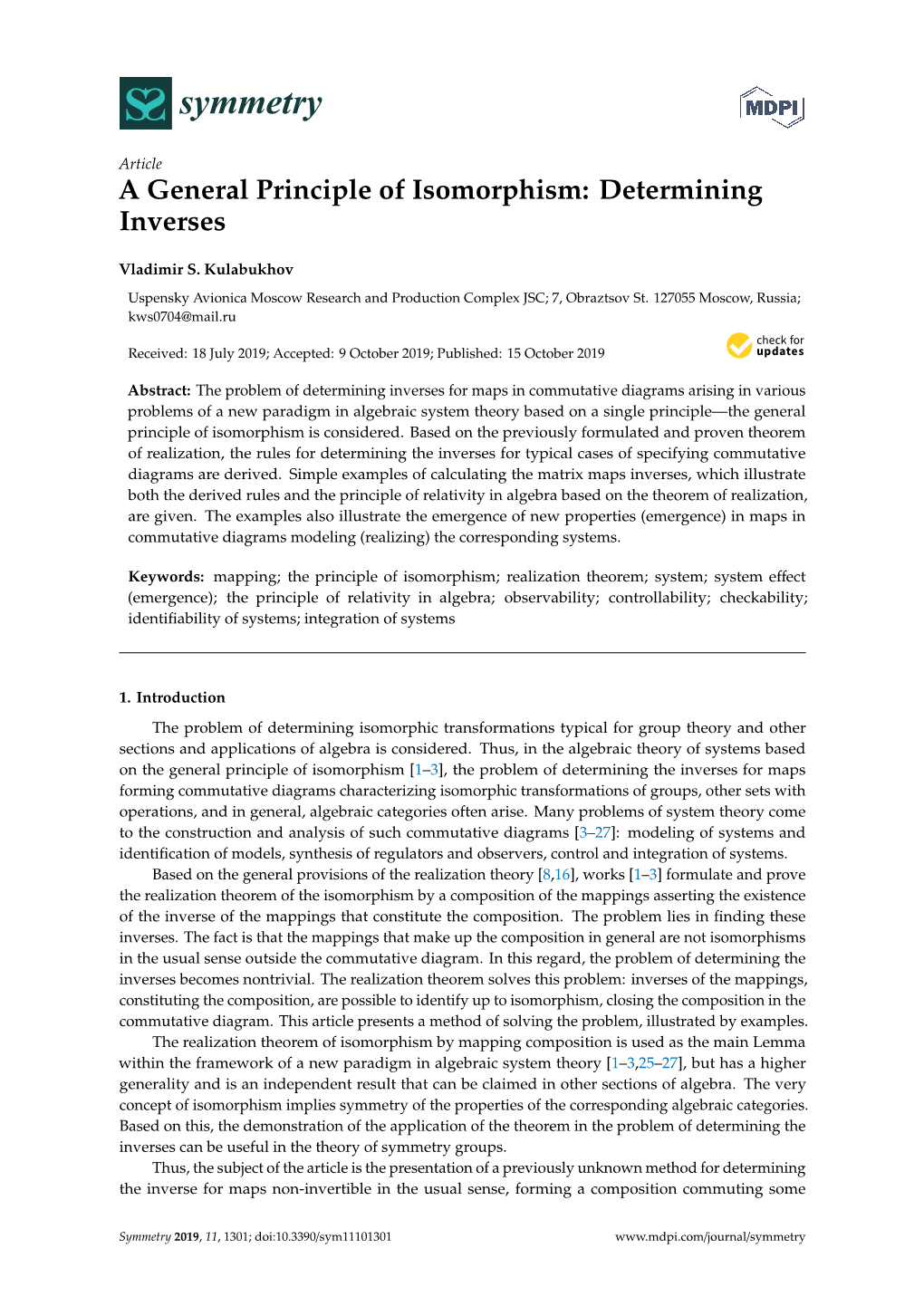 A General Principle of Isomorphism: Determining Inverses