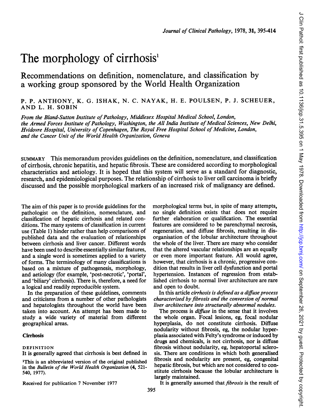 The Morphology of Cirrhosis' Recommendations on Definition, Nomenclature, and Classification by a Working Group Sponsored by the World Health Organization