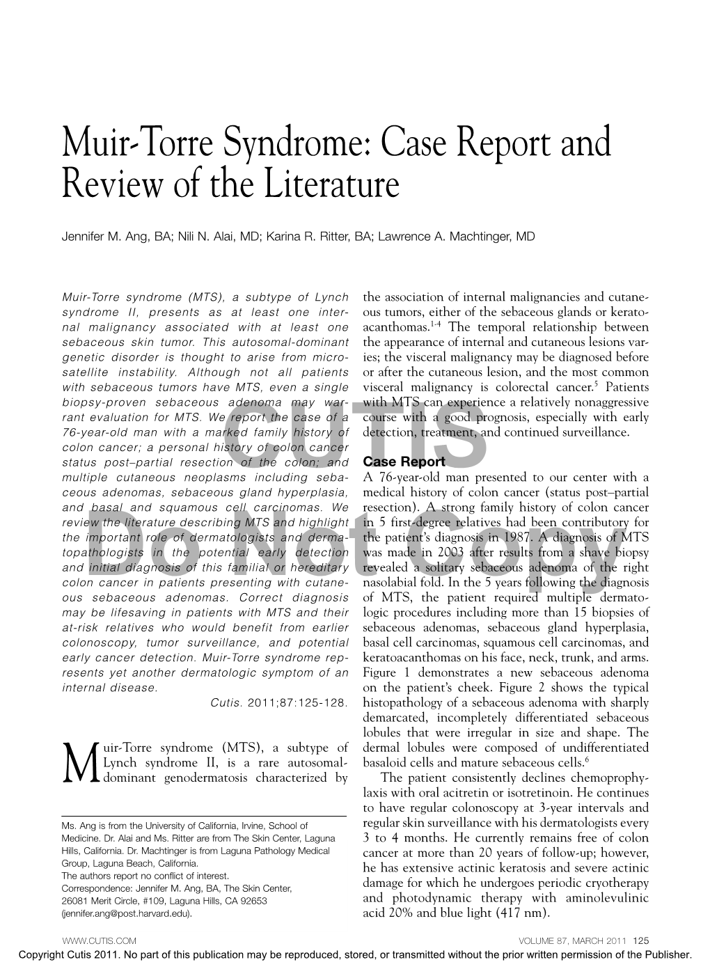 Muir-Torre Syndrome: Case Report and Review of the Literature