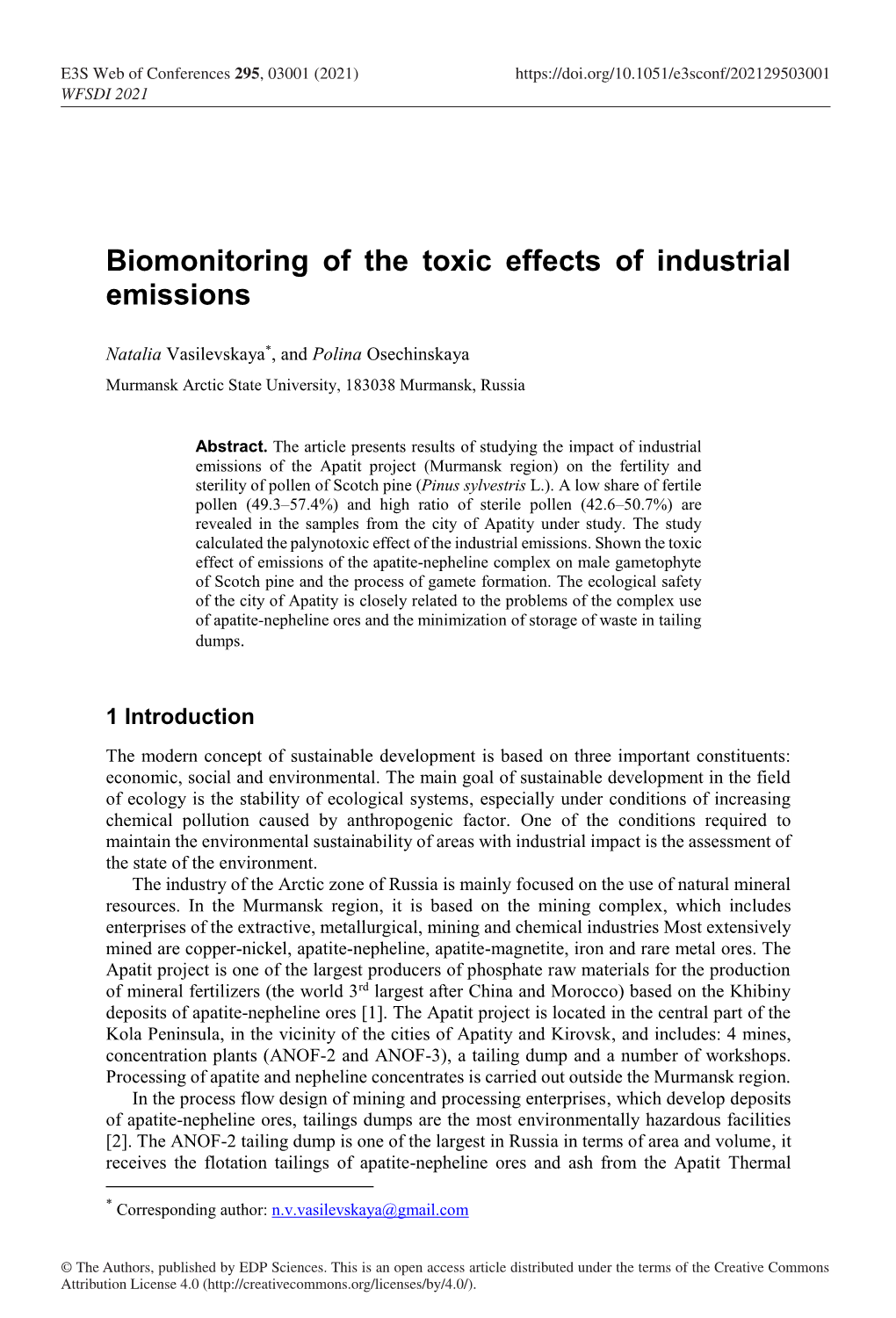 Biomonitoring of the Toxic Effects of Industrial Emissions
