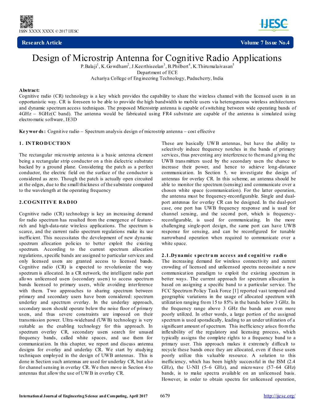 Design of Microstrip Antenna for Cognitive Radio Applications