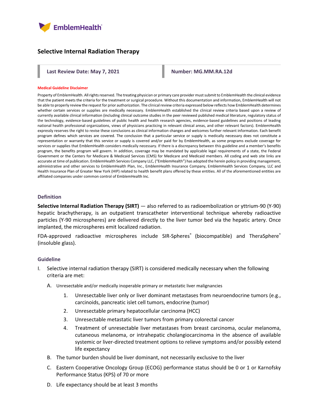 MG Selective Internal Radiation Therapy