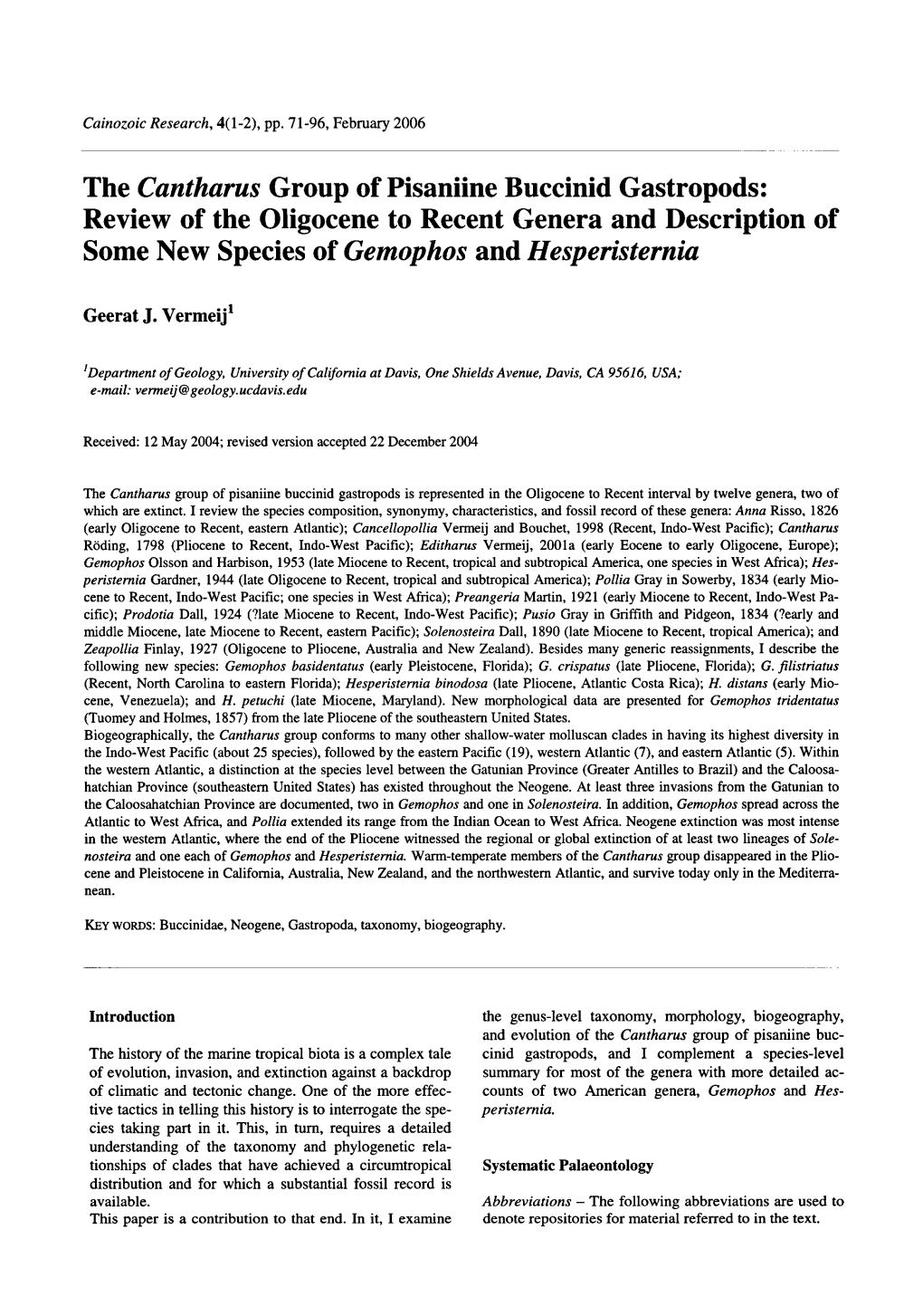 Gastropods: of the Oligocene to Recent Genera and Description Of