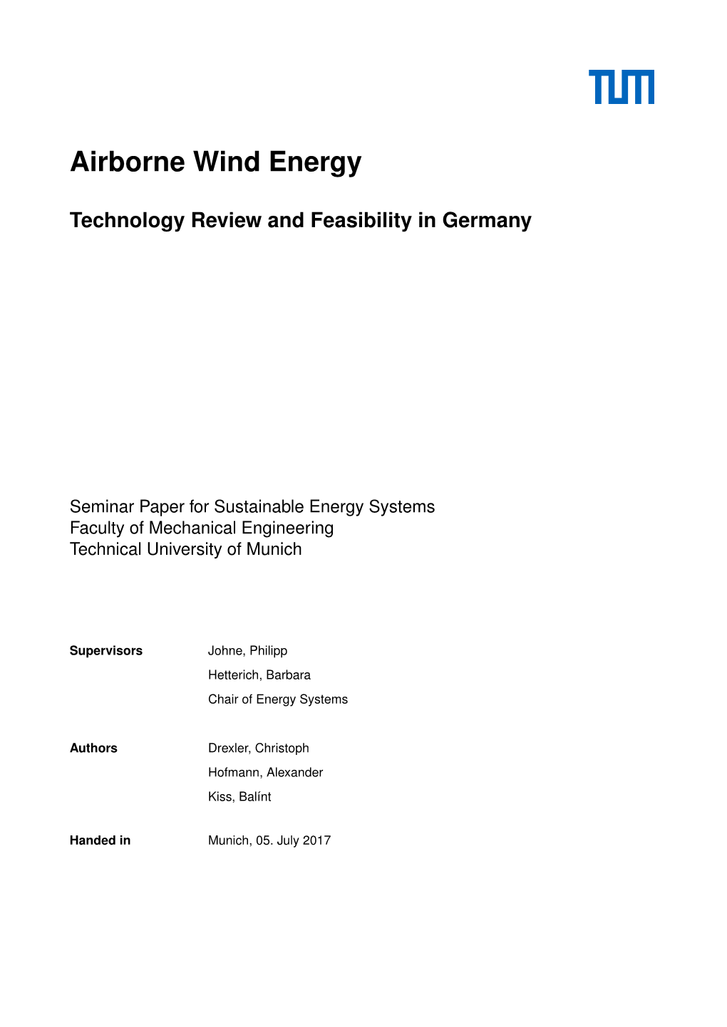 Airborne Wind Energy