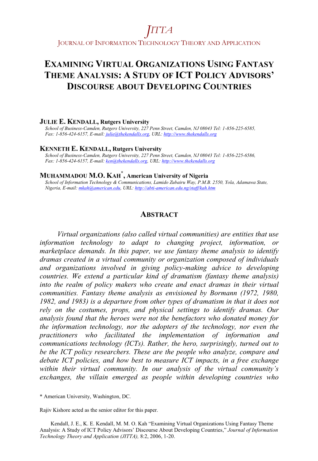 Examining Virtual Organizations Using Fantasy Theme Analysis: a Study of Ict Policy Advisors’ Discourse About Developing Countries