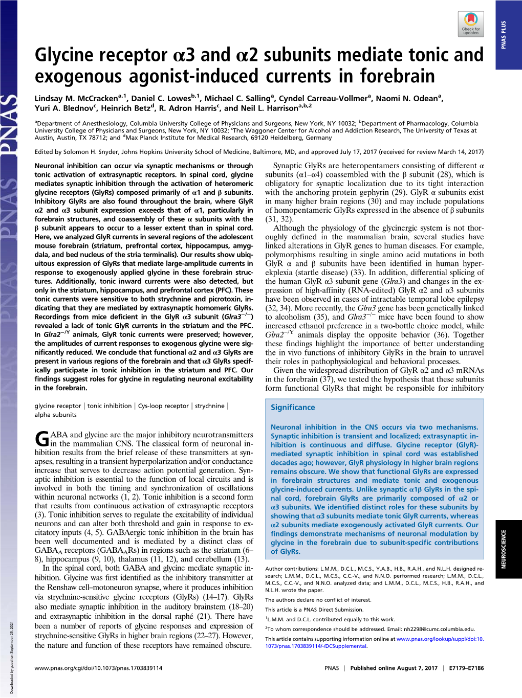 Glycine Receptor Α3 and Α2 Subunits Mediate Tonic and Exogenous Agonist-Induced Currents in Forebrain