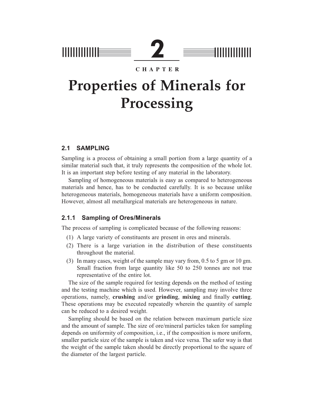 Properties of Minerals for Processing