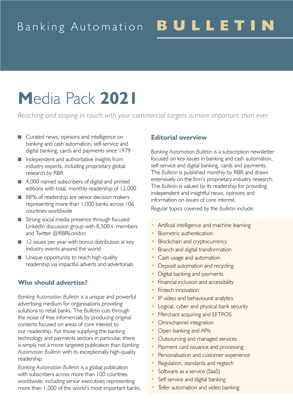 Banking Automation Bulletin | Media Pack 2021