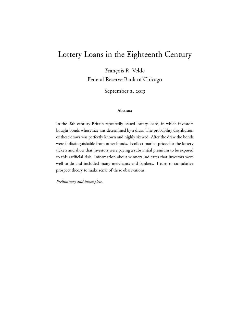 Lottery Loans in the Eighteenth Century