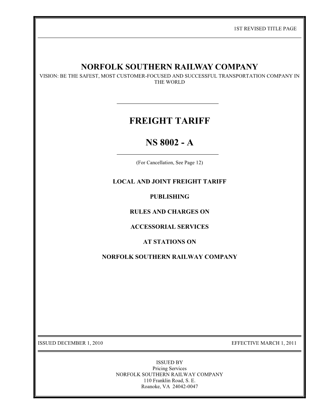 Freight Tariff Ns 8002