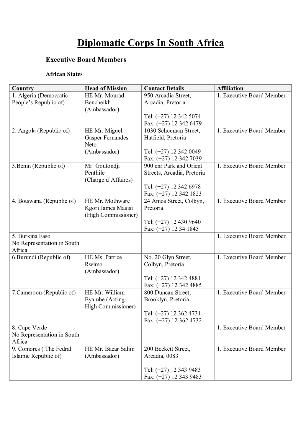 Diplomatic Missions