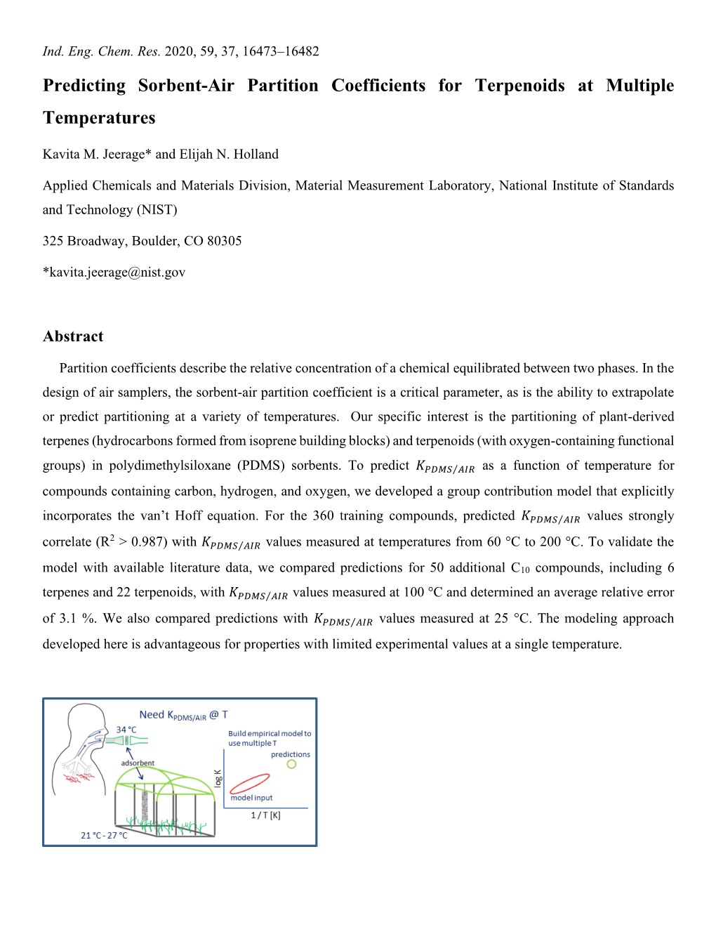 Predicting Sorbent-Air Partition Coefficients for Terpenoids at Multiple Temperatures