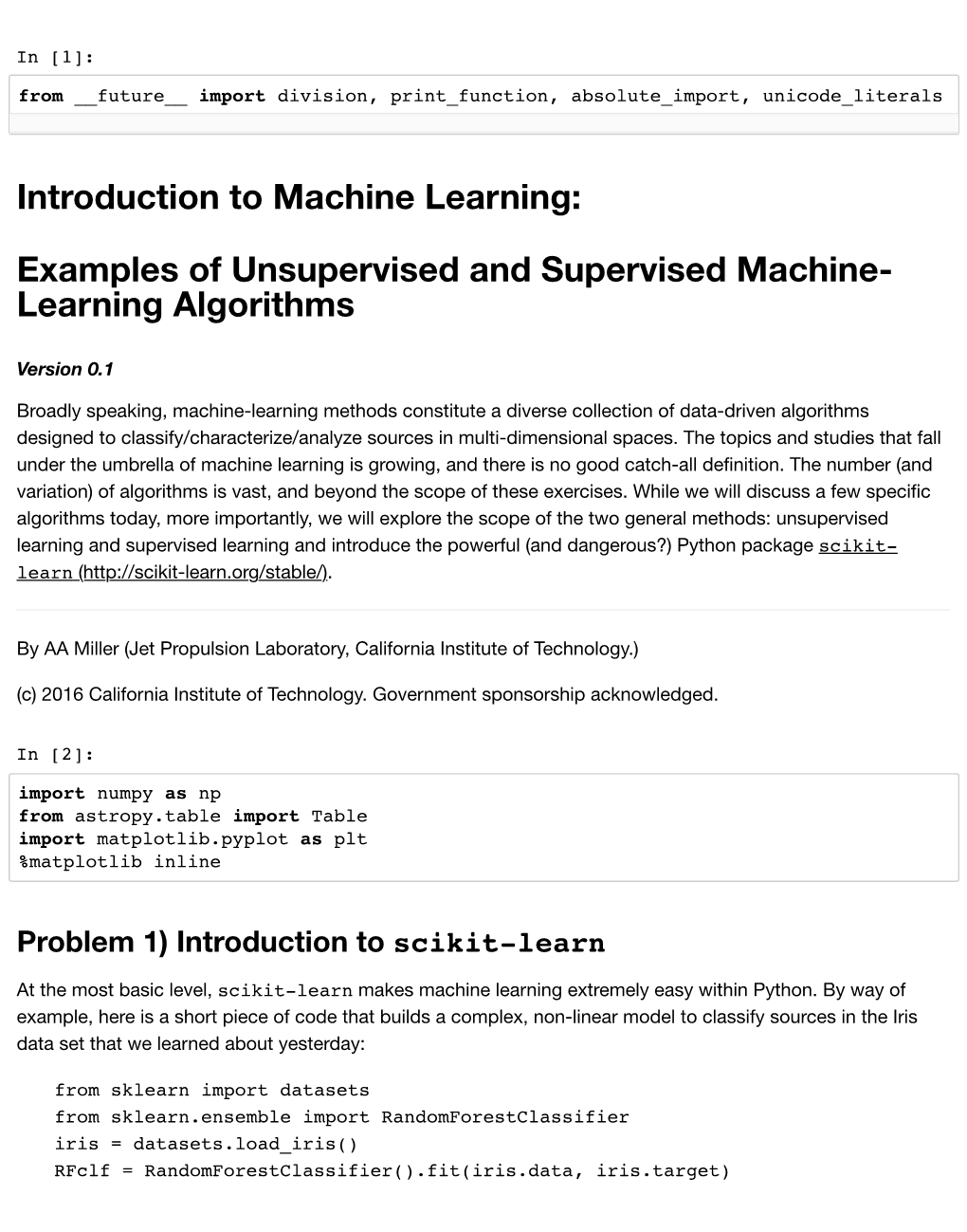 Introduction to Machine Learning: Examples of Unsupervised And