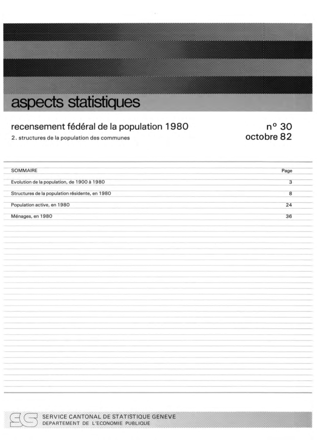 Recensement Fédéral De La Population 1980 Octobre 82