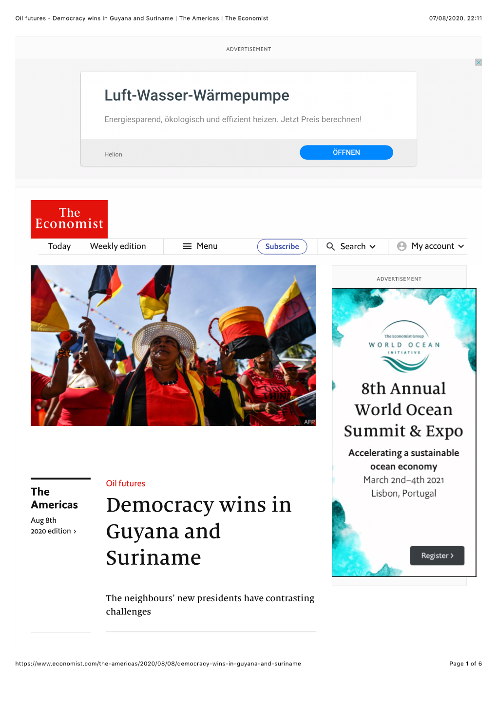 Oil Futures - Democracy Wins in Guyana and Suriname | the Americas | the Economist 07/08/2020, 22�11