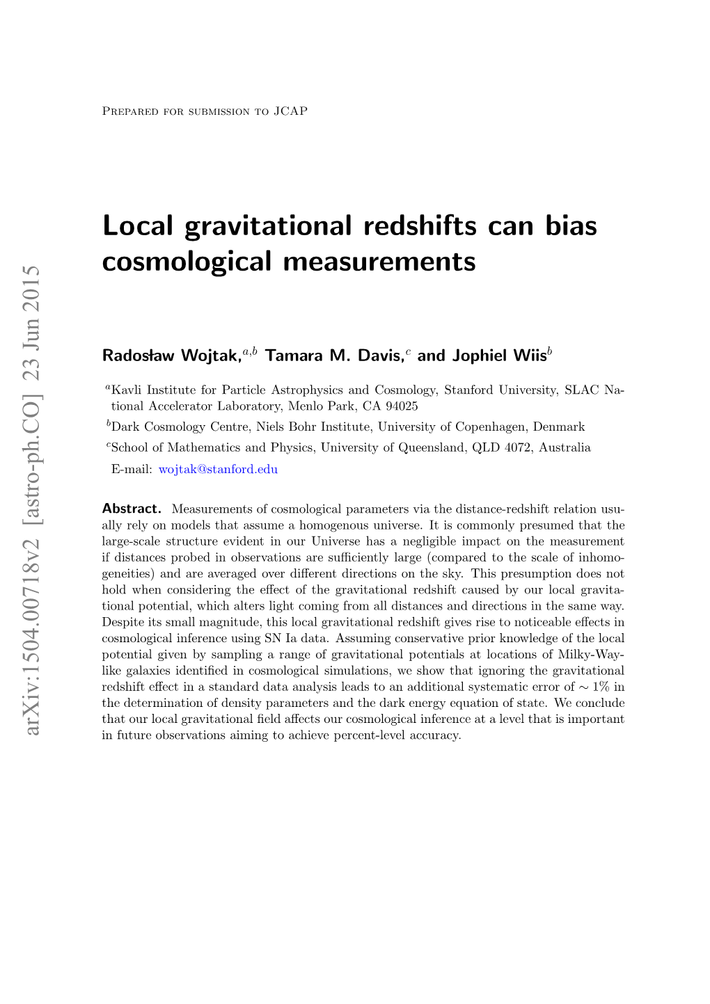 Local Gravitational Redshifts Can Bias Cosmological Measurements