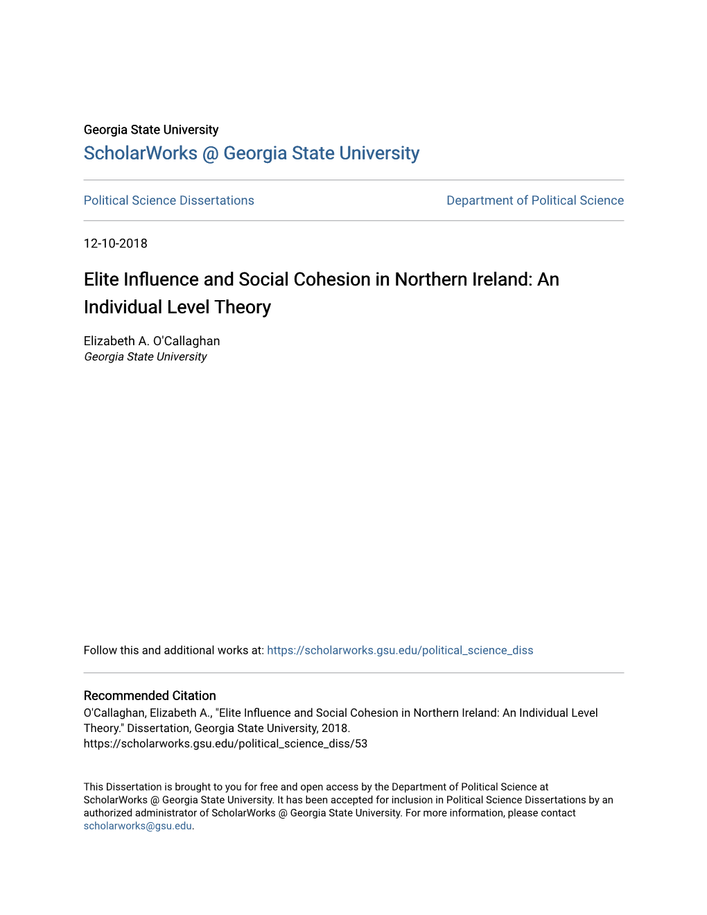 Elite Influence and Social Cohesion in Northern Ireland: an Individual Level Theory