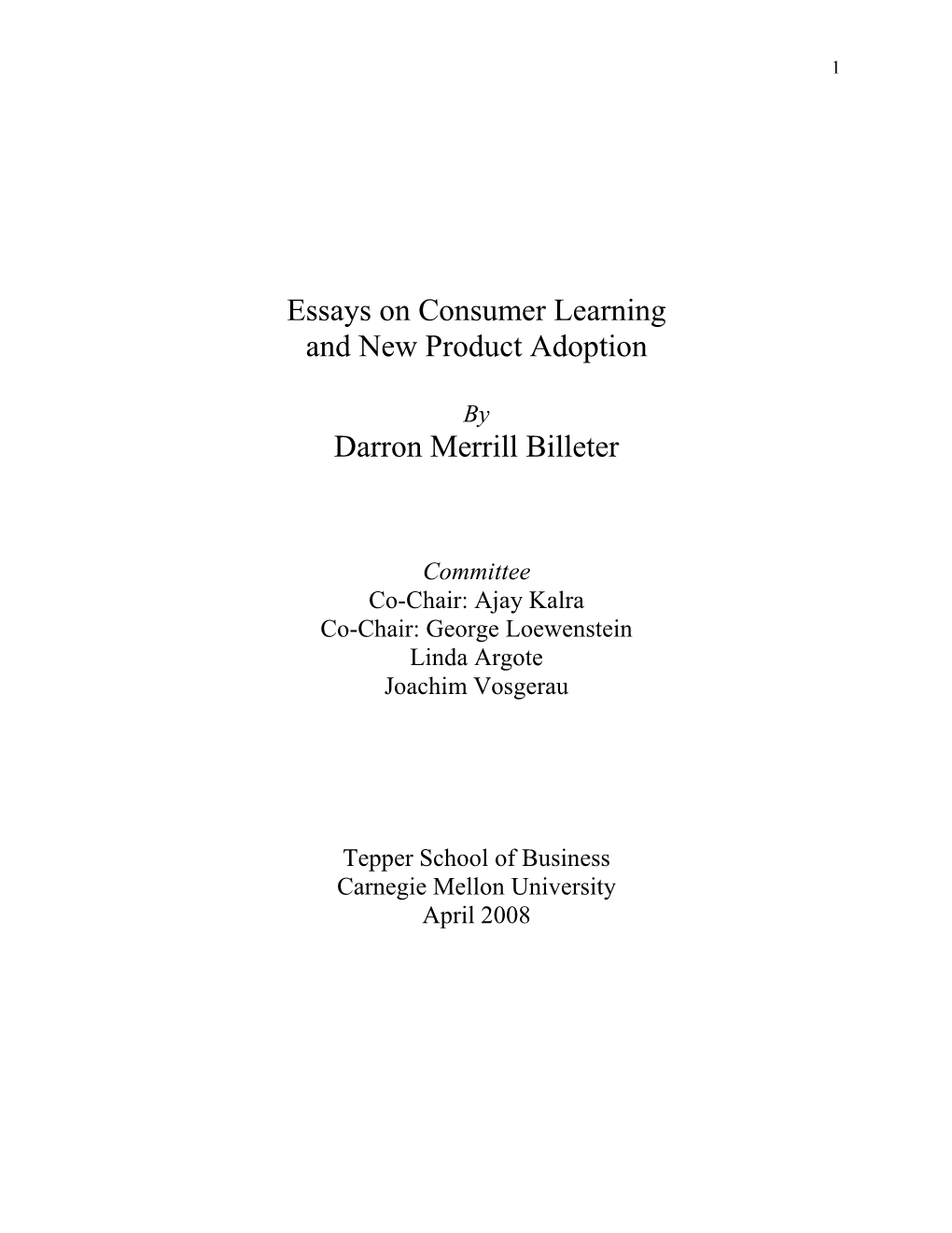 Essays on Consumer Learning and New Product Adoption