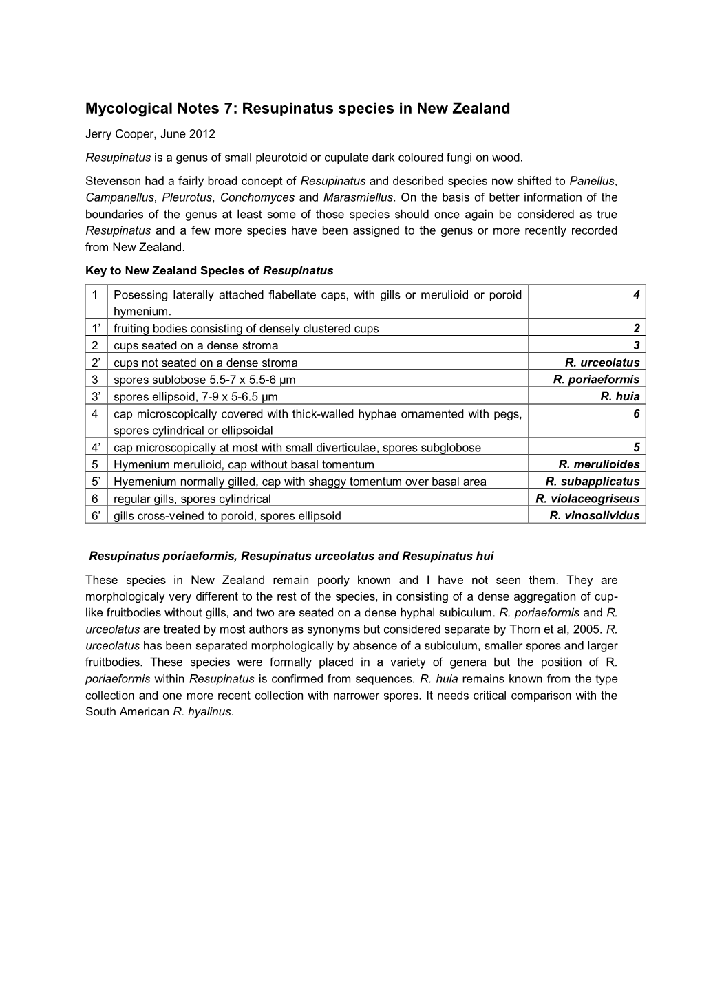 Mycological Notes 7: Resupinatus Species in New Zealand