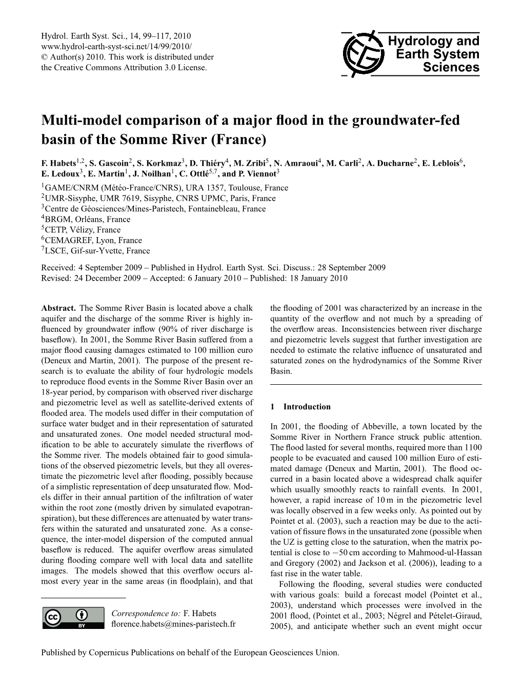 Article Aims at Answering the Following Derstand the 2001 ﬂooding (Hubert, 2001; Pointet Et Al., Questions: 2003; Negrel´ and Petelet-Giraud´ , 2005)