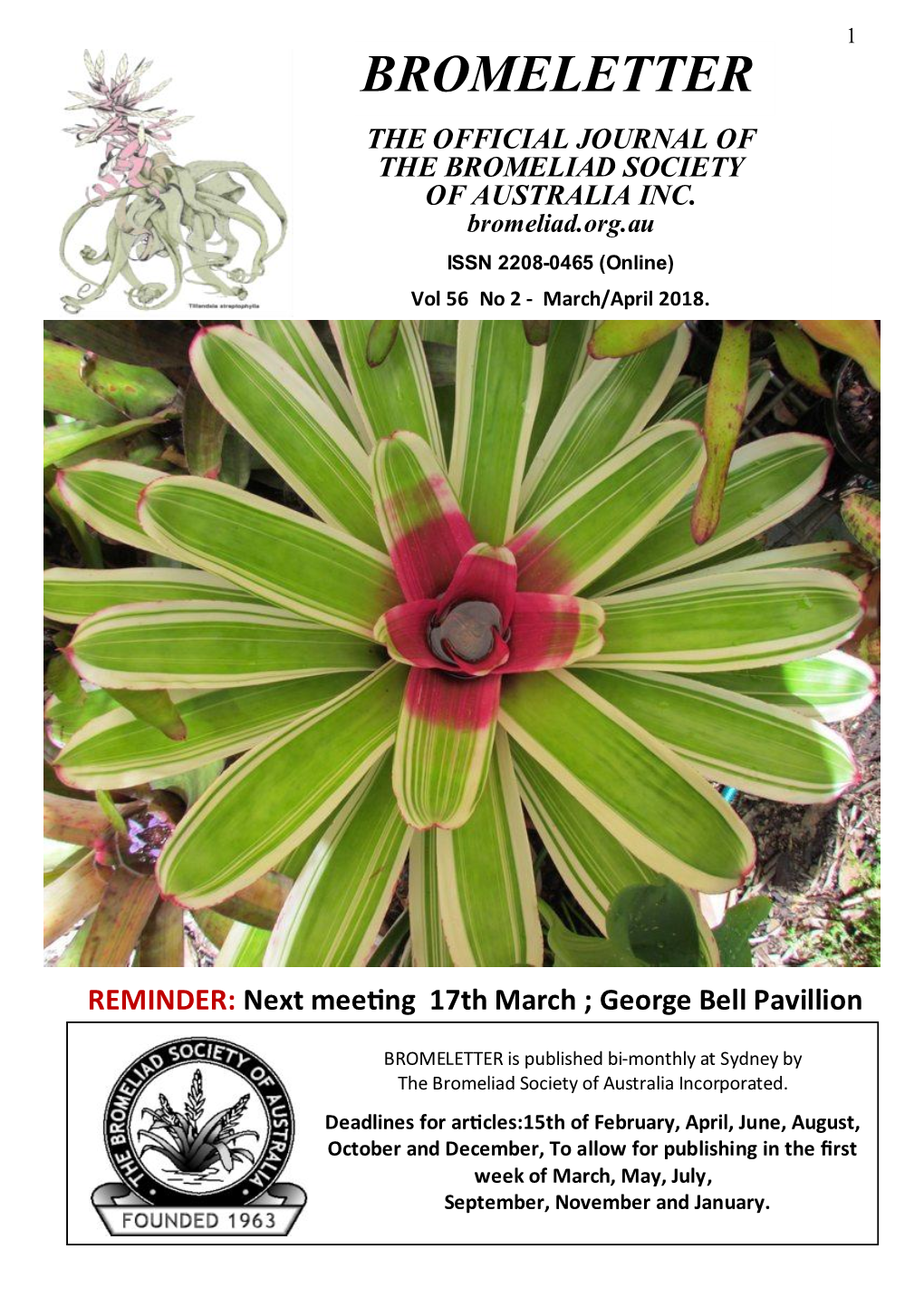 Bromeletter the Official Journal of the Bromeliad Society of Australia Inc