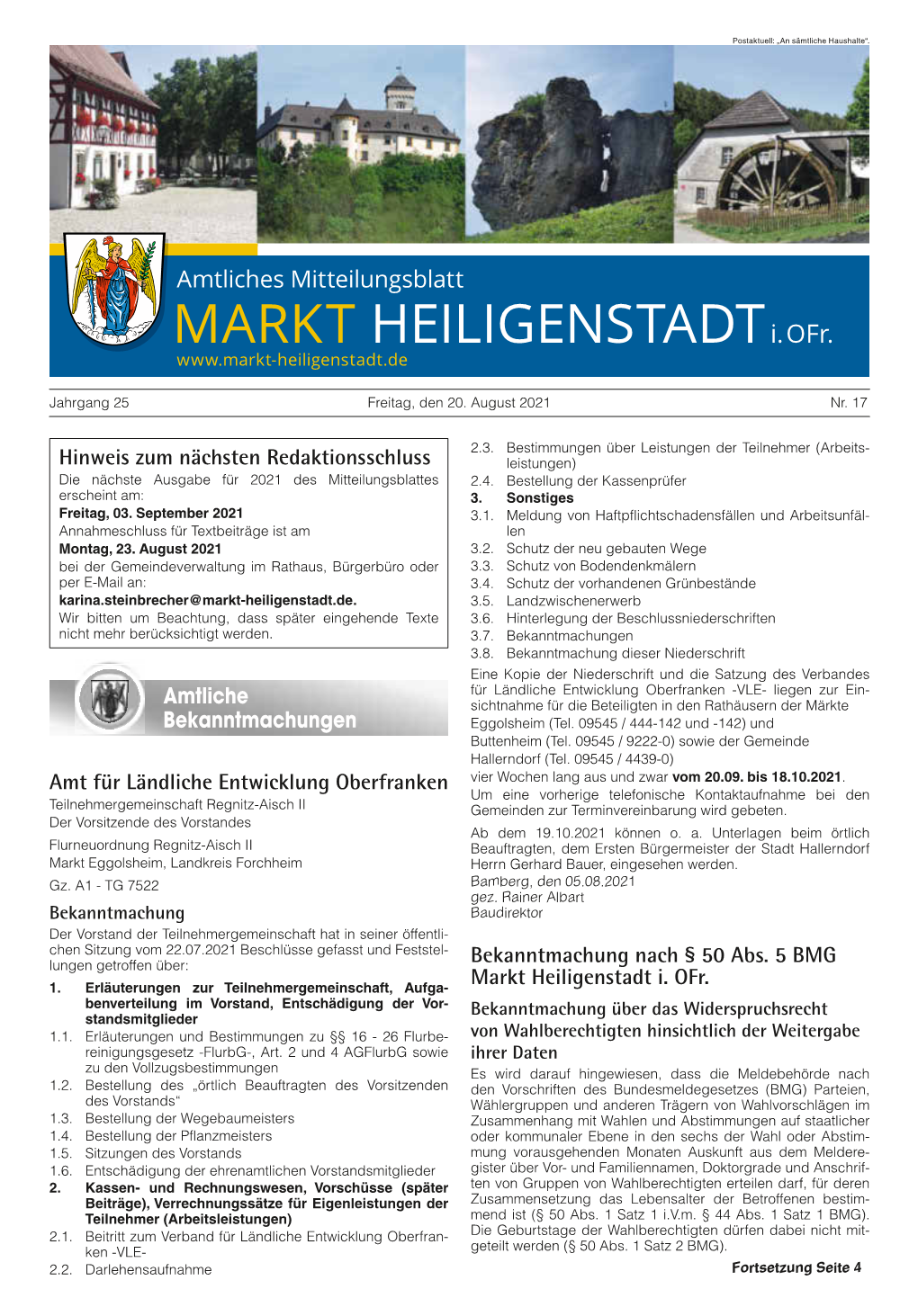 Mitteilungsblatt Nr. 17 Vom 20.08.2021