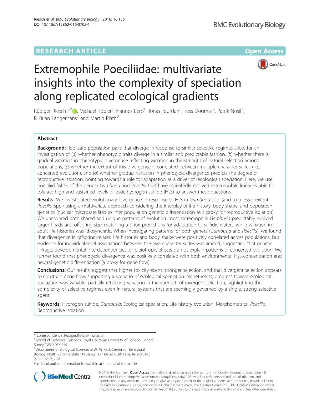 Extremophile Poeciliidae: Multivariate Insights Into the Complexity of Speciation Along Replicated Ecological Gradients