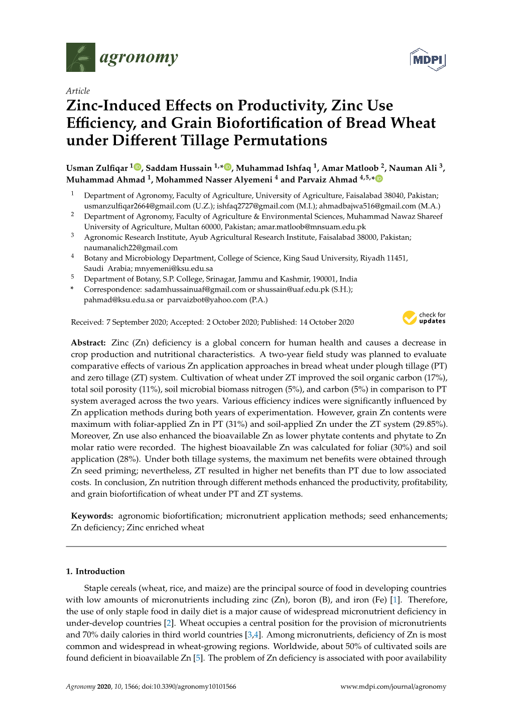 Zinc-Induced Effects on Productivity, Zinc Use Efficiency, and Grain