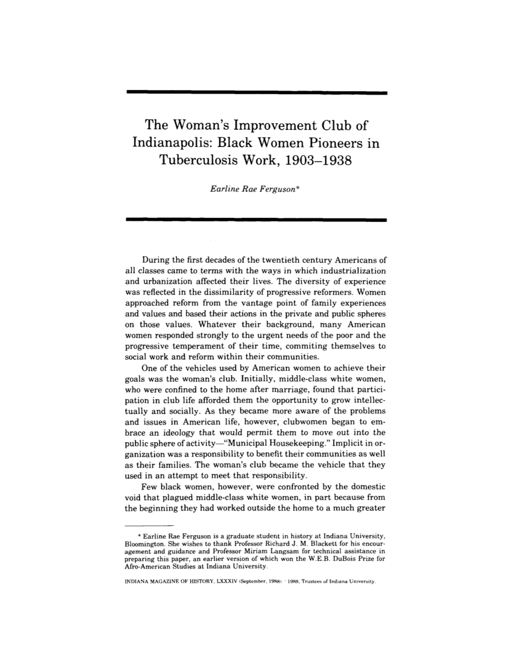 The Woman's Improvement Club of Indianapolis