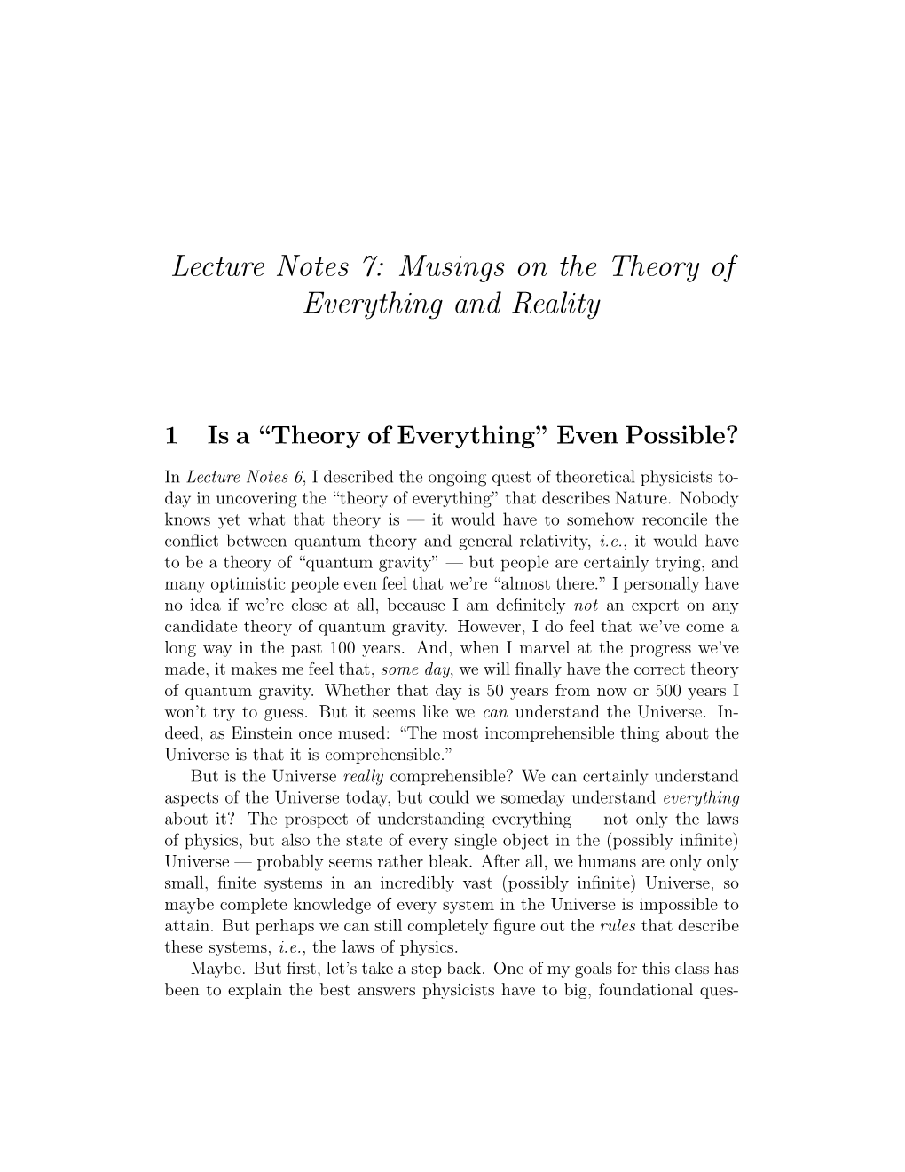 Musings on the Theory of Everything and Reality (PDF)
