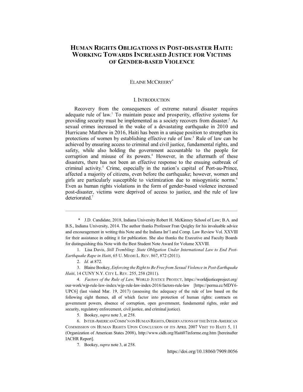 Human Rights Obligations in Post-Disaster Haiti: Working Towards Increased Justice for Victims of Gender-Based Violence