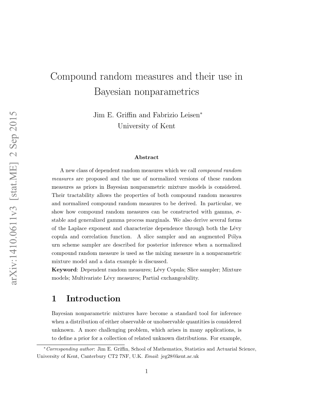 Compound Random Measures and Their Use in Bayesian Nonparametrics