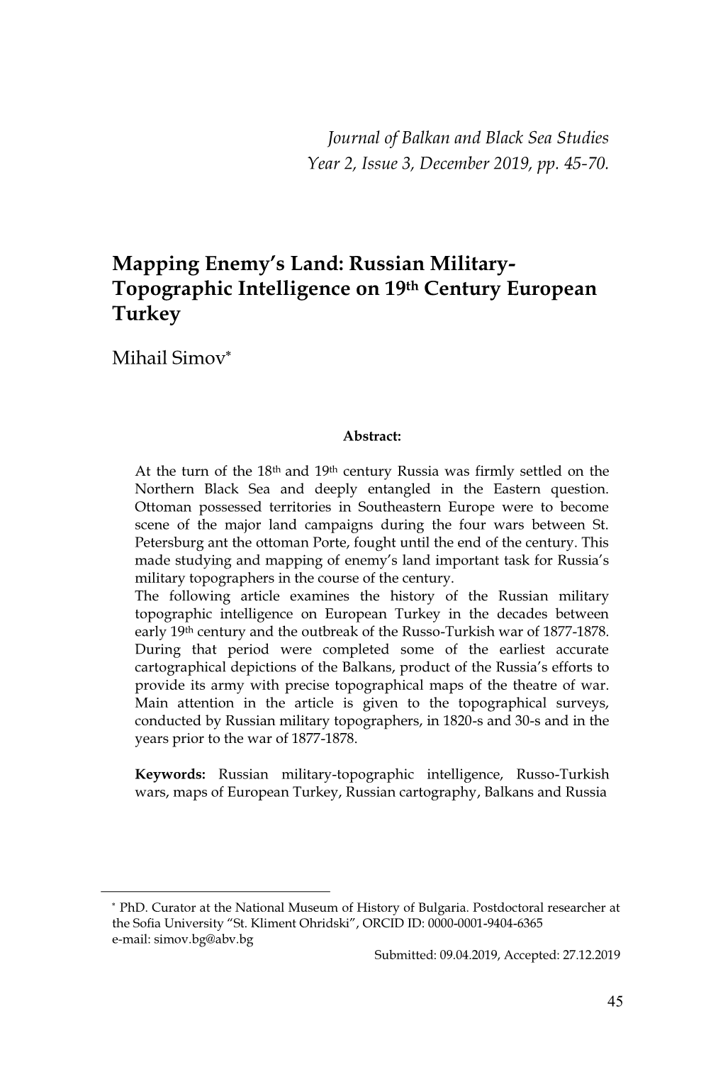 Mapping Enemy's Land: Russian Military- Topographic Intelligence