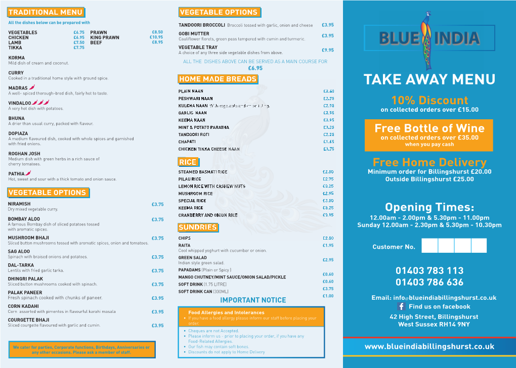 Blue India Menu.Indd