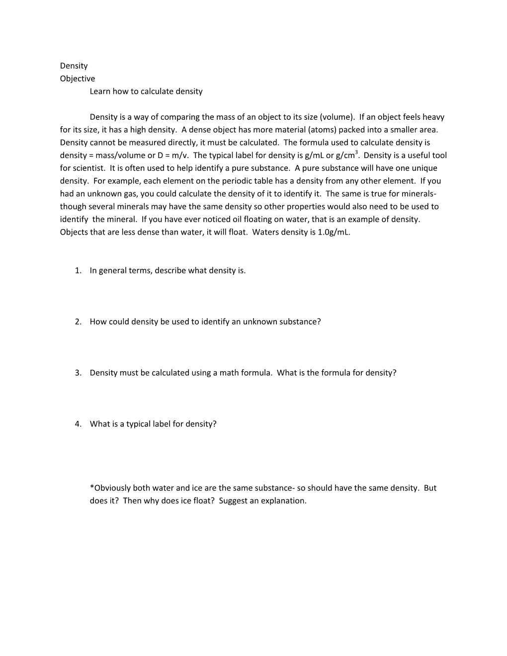 Density Objective Learn How to Calculate Density