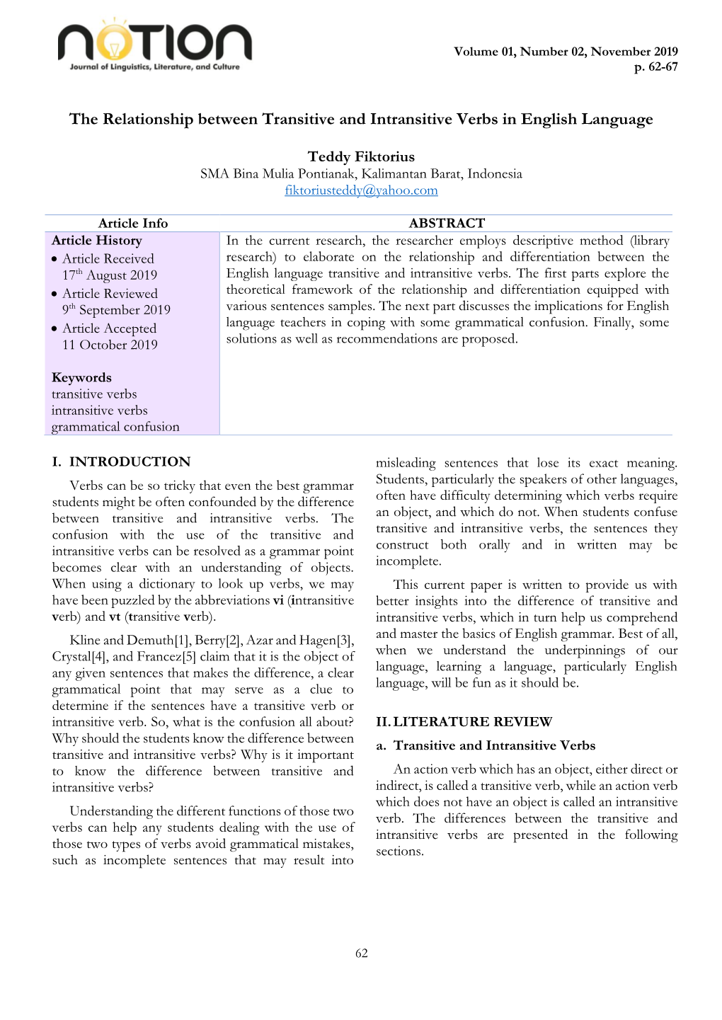 The Relationship Between Transitive and Intransitive Verbs in English Language