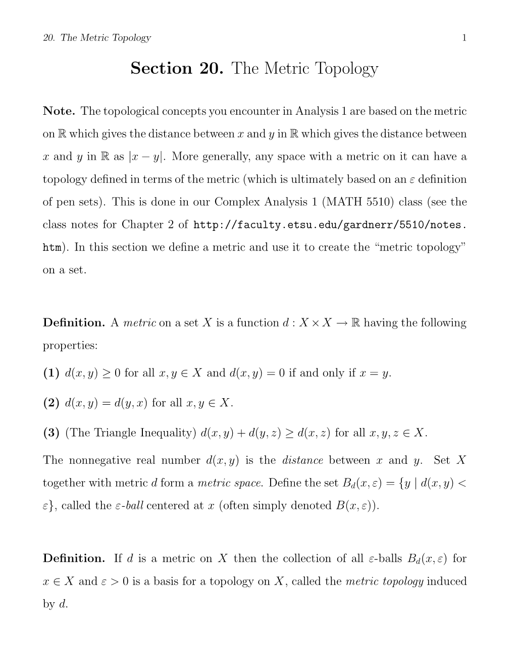 Section 20. the Metric Topology