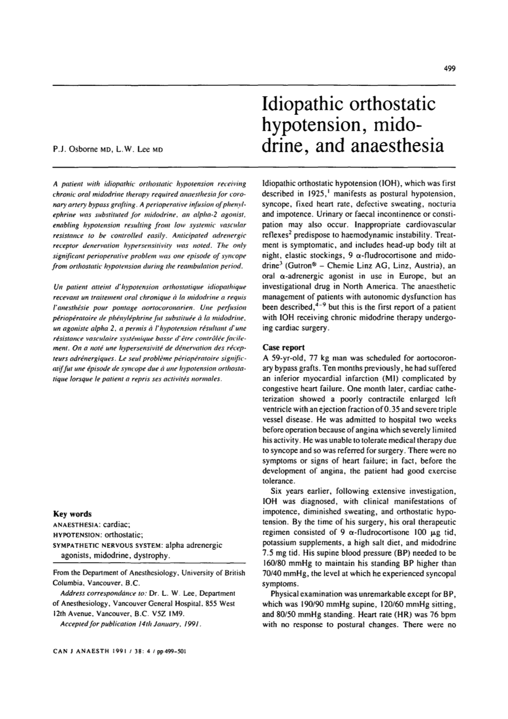 Idiopathic Orthostatic Hypotension, Midodrine, and Anaesthesia