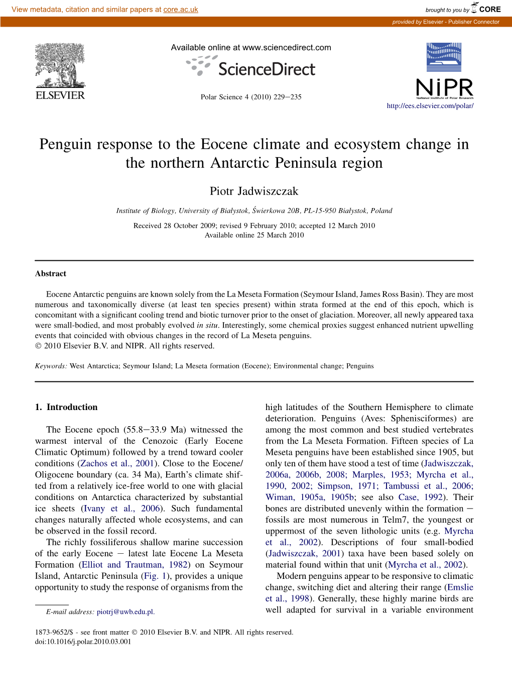 Penguin Response to the Eocene Climate and Ecosystem Change in the Northern Antarctic Peninsula Region