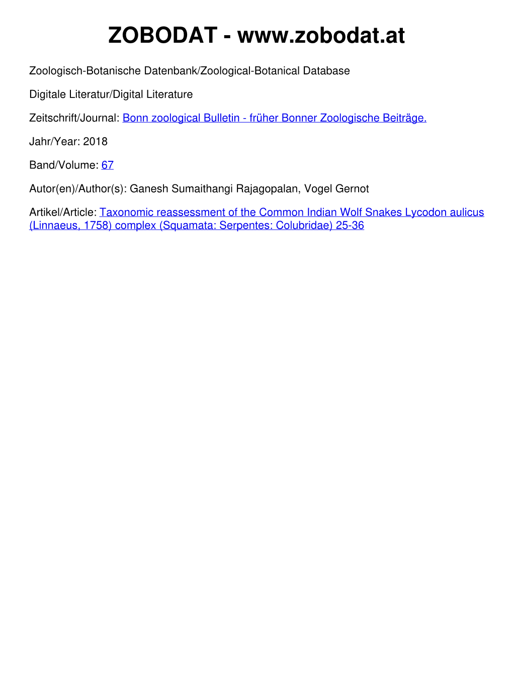 Taxonomic Reassessment of the Common Indian Wolf