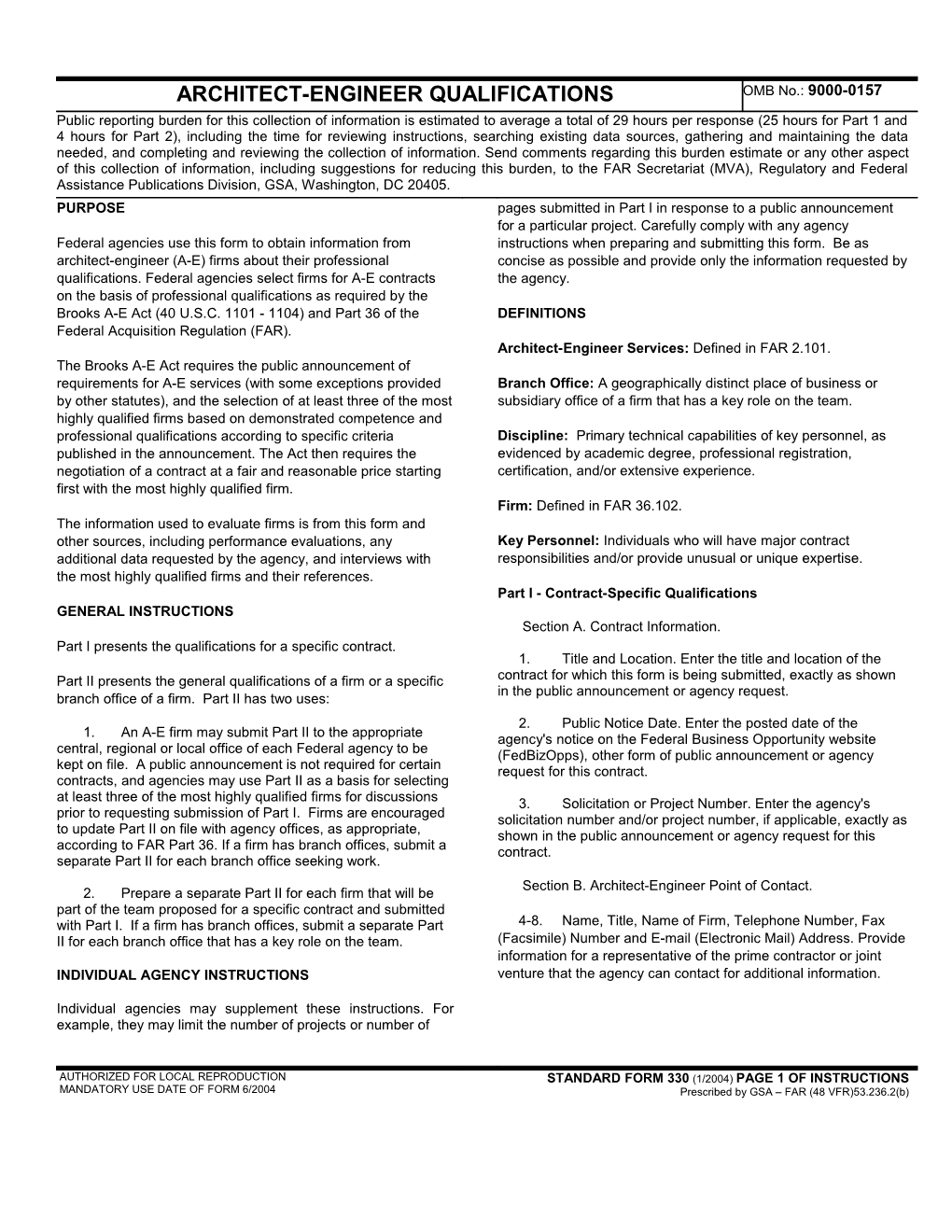 EAS : Architects/Engineers Statement of Qualification Form 330