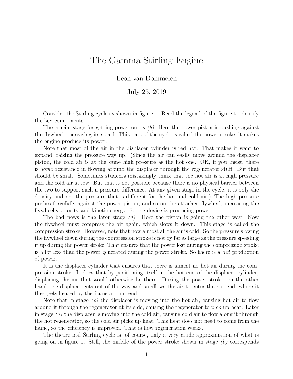 The Gamma Stirling Engine