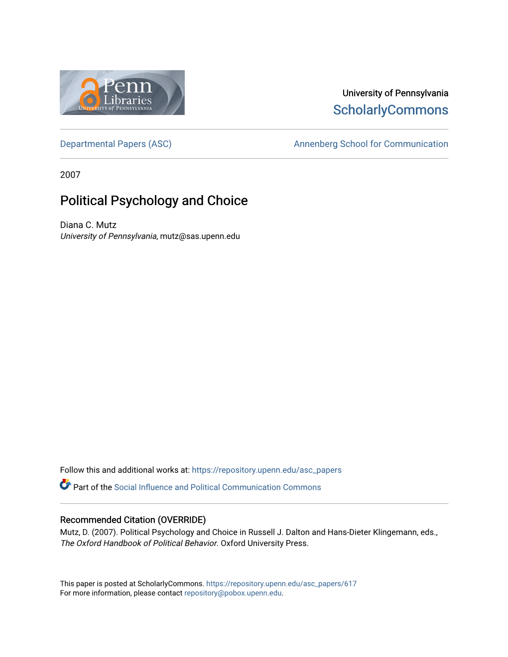 Political Psychology and Choice