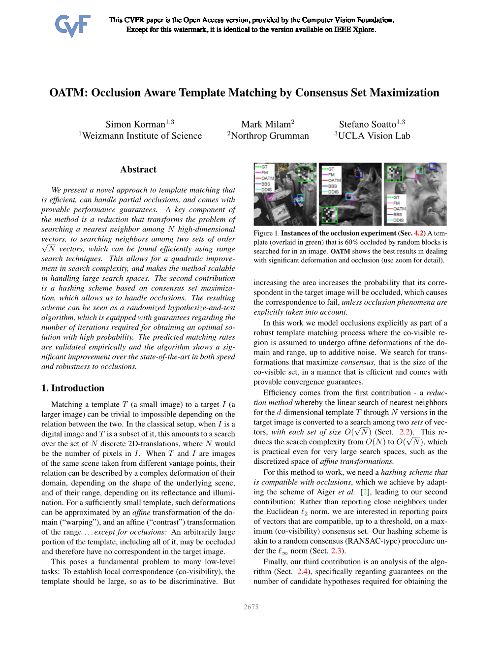 OATM: Occlusion Aware Template Matching by Consensus Set Maximization