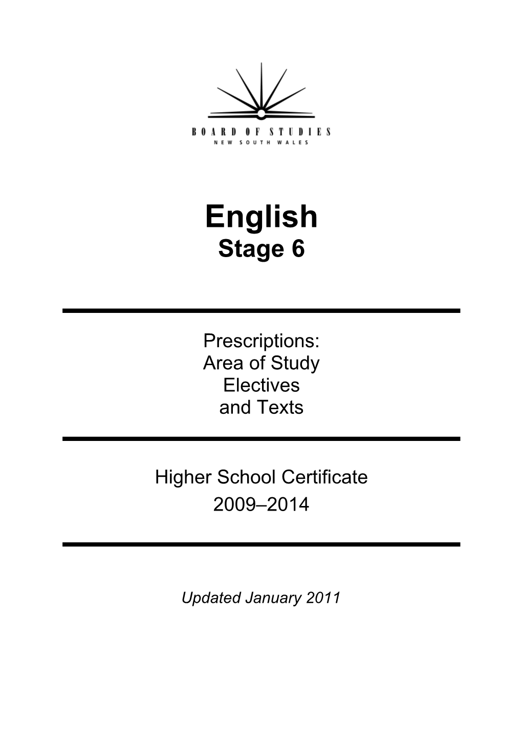 English Stage 6 Prescriptions - HSC 2009-2014