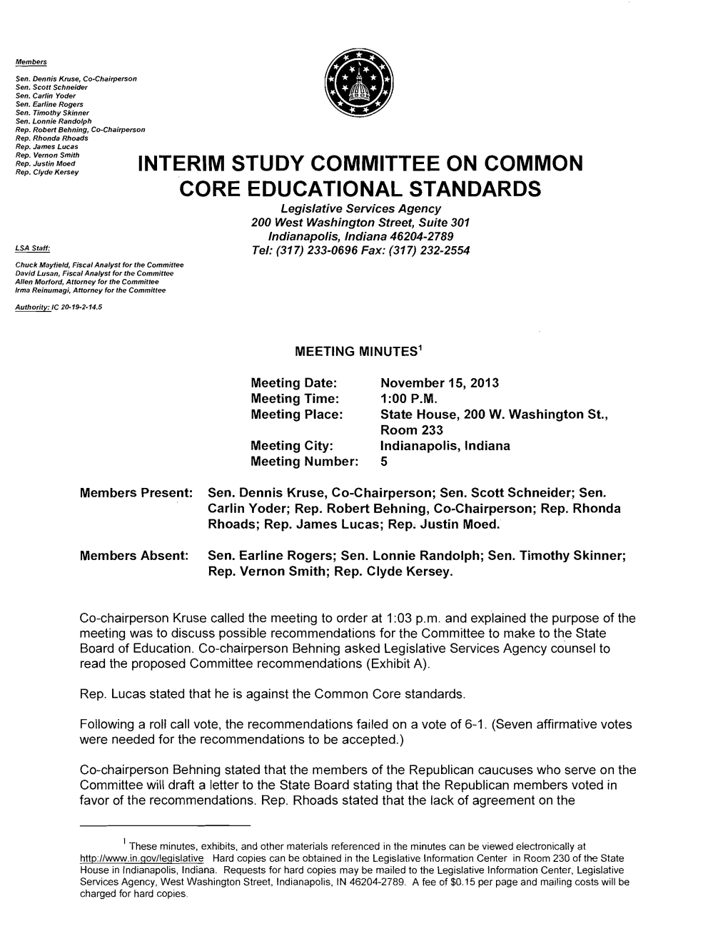 Interim Study Committee on Common Core Educational