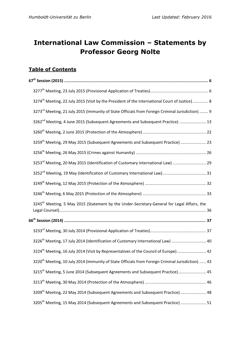 International Law Commission – Statements by Professor Georg Nolte